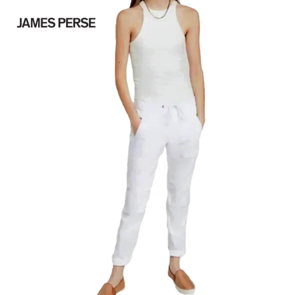 Standard James Perse Soft Drape Utility Pants, White Twill Cotton, EUC